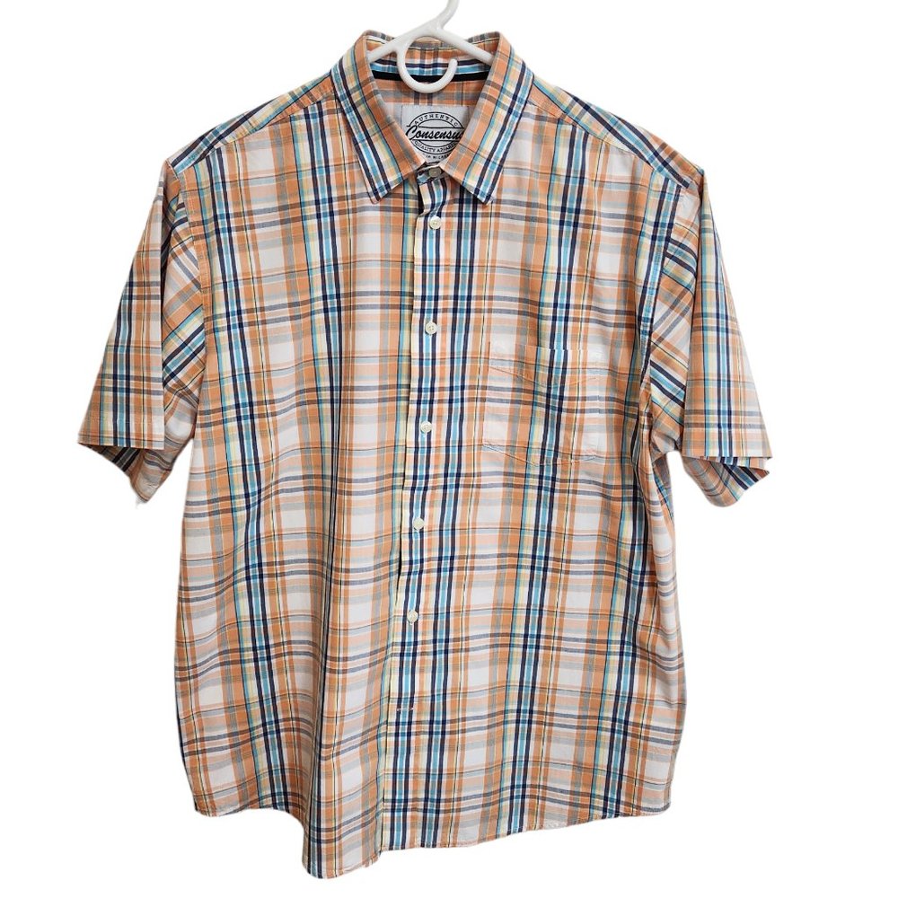 Consensus 100% Cotton Short Sleeved Button Up Shirt Plaid Size L